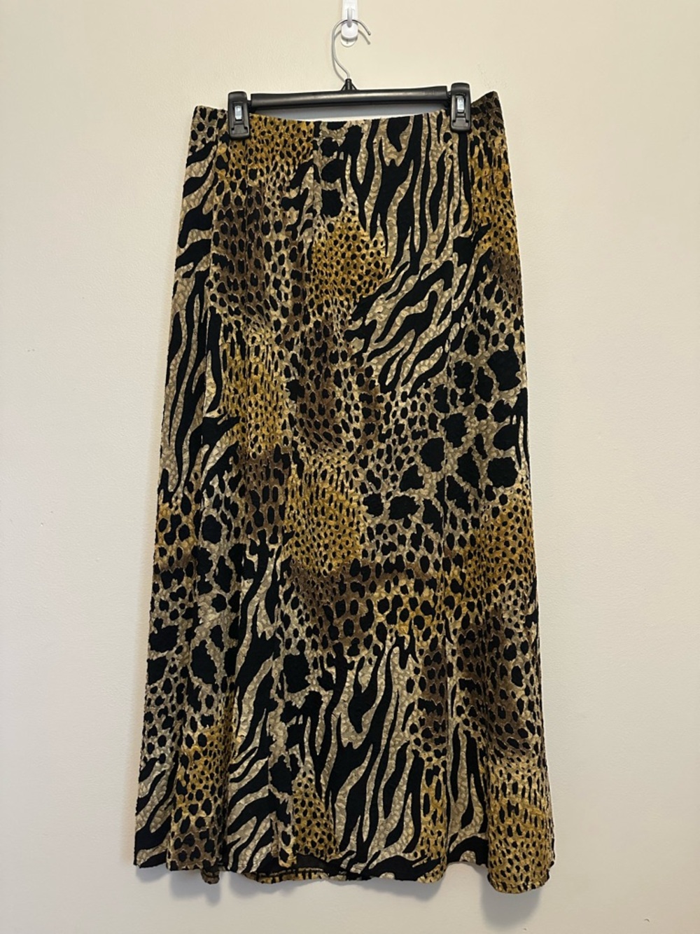 Vintage Y2K Animal Print Maxi Skirt Large Leopard Zebra Brown Black Mesh A-Line